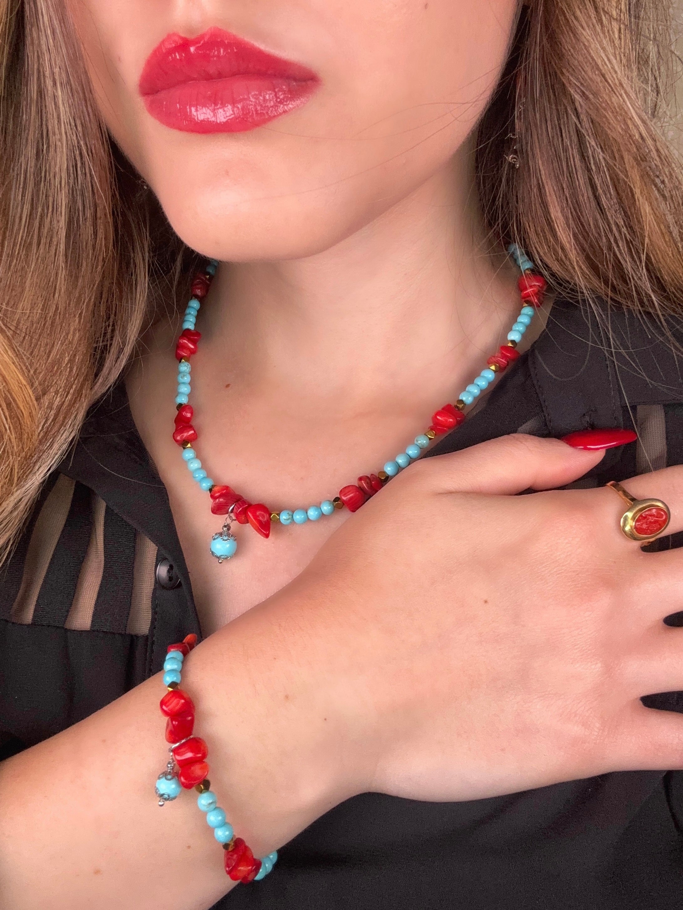 Bracciale Turchese e Corallo